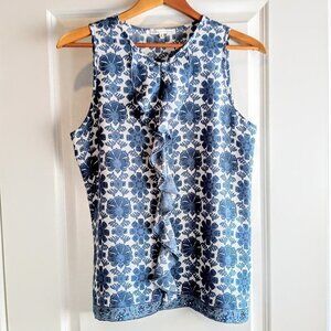 Violet & Claire Blue White Ruffle Sleeveless Top